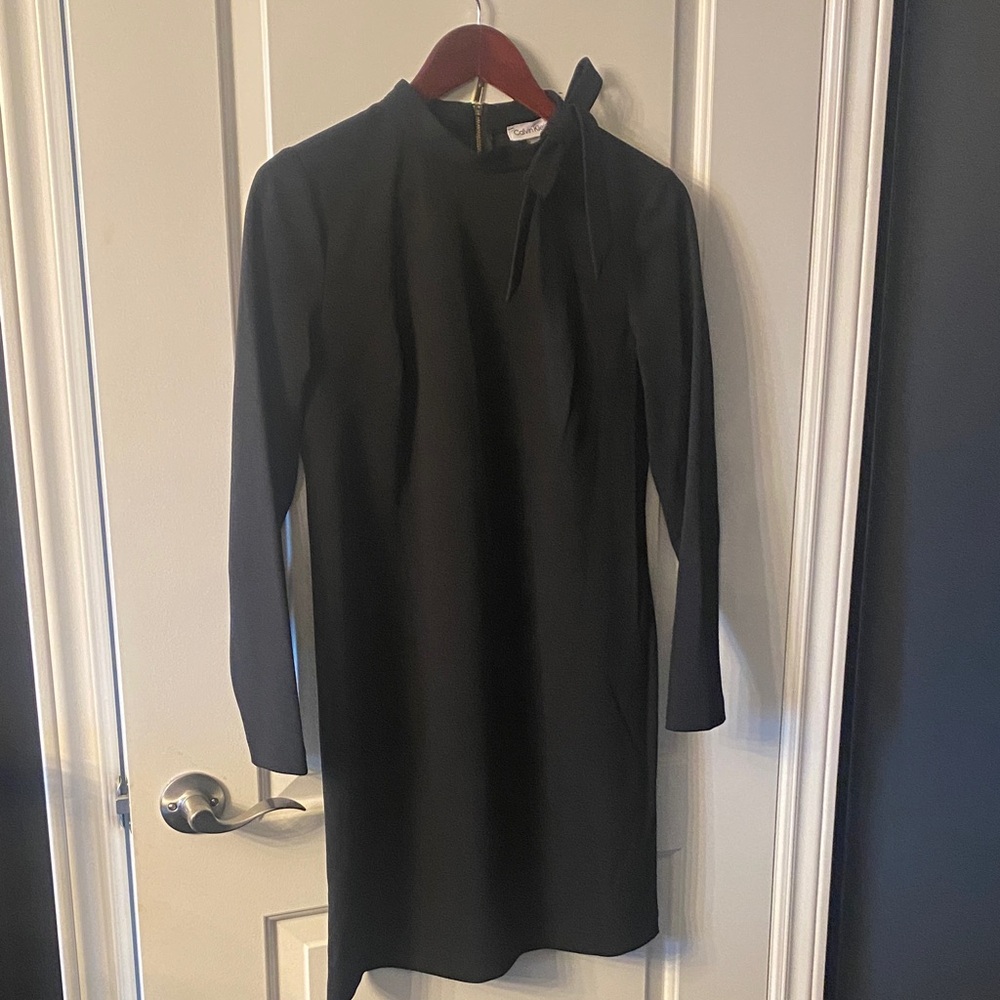 Calvin Klein Black Long Sleeve Dress with Bow